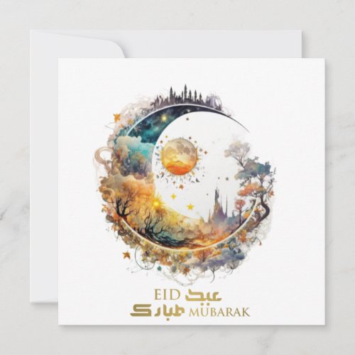 Eid Mubarak Moon and Sun fantasy Greeting Holiday Note Card