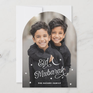 Eid Mubarak moon stars white overlay photo Holiday Card