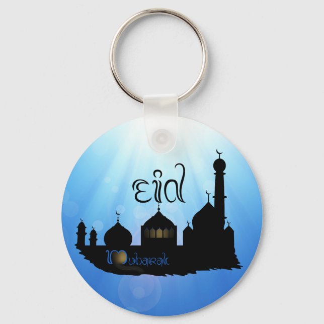 Eid Mubarak Mosque with Typography Keychain (Front)