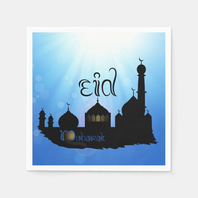 Eid Mubarak Mosque with Typography Paper Napkins (Front)
