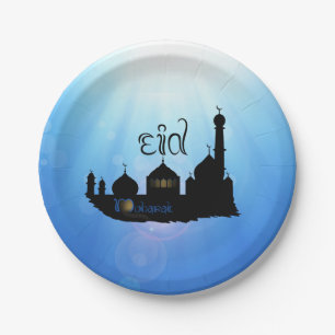 Eid Mubarak Mosque with Typography Paper Plates