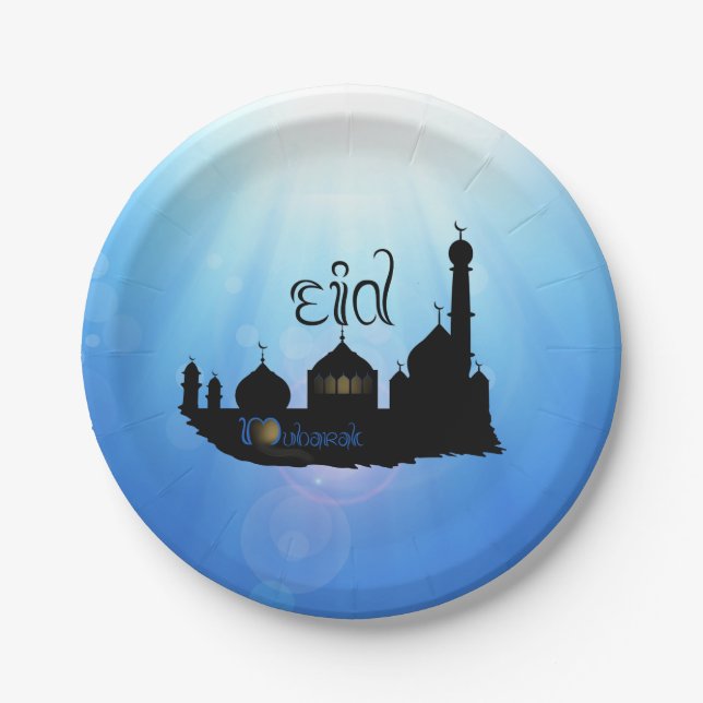 Eid Mubarak Mosque with Typography Paper Plates (Front)