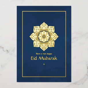 Eid Mubarak Navy Blue and Gold Foil Holiday Card