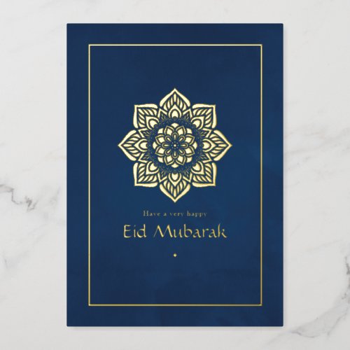 Eid Mubarak Navy Blue and Gold Foil Holiday Card