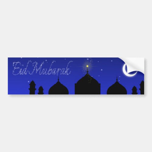 Eid Mubarak Night Stars Mosque Bumper Sticker