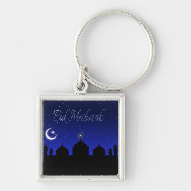 Eid Mubarak Night Stars Mosque Keychain (Front)
