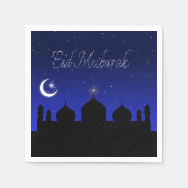 Eid Mubarak Night Stars Mosque Paper Napkins (Front)