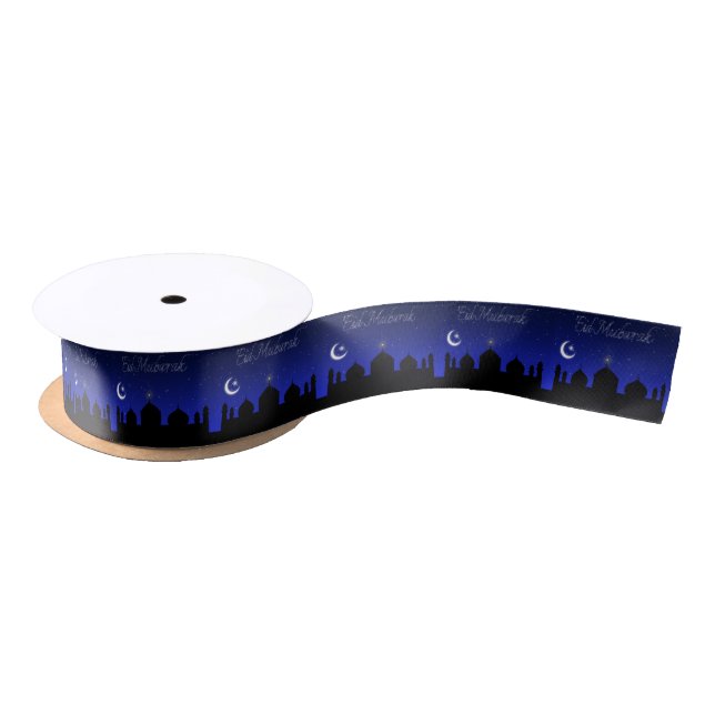 Eid Mubarak Night Stars Mosque Satin Ribbon (Spool)