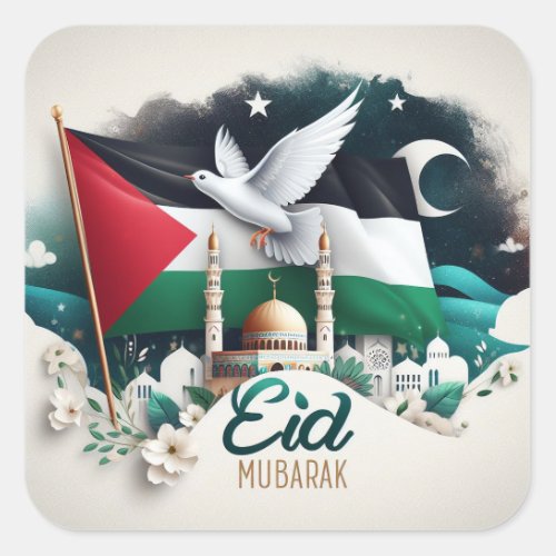 Eid Mubarak Palestine Flag Square Sticker