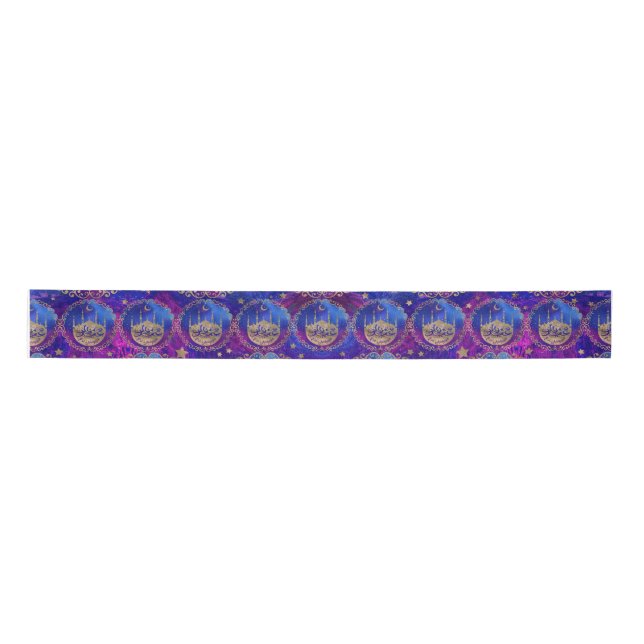 Eid Mubarak - Pastel gold and purples Satin Ribbon (Front)