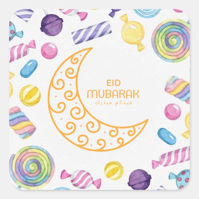 Eid mubarak pattern candy  square sticker (Front)