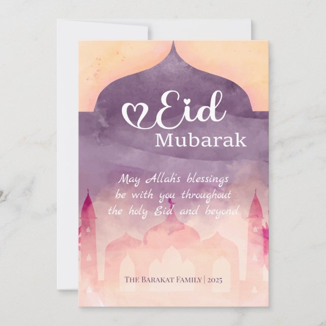 Eid Mubarak Personalized Card with Mosque Design (Front)