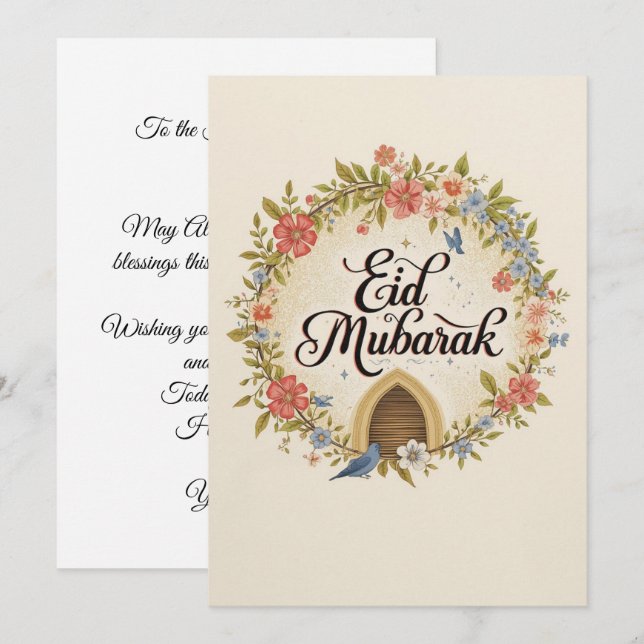 Eid mubarak Personalized Floral Greeting Card (Front/Back)