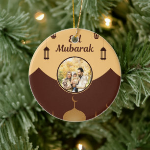 Eid Mubarak Photo Frame Mosque Skyline Art Ceramic Ornament