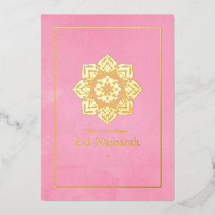 Eid Mubarak Pink and Gold Foil Holiday Card