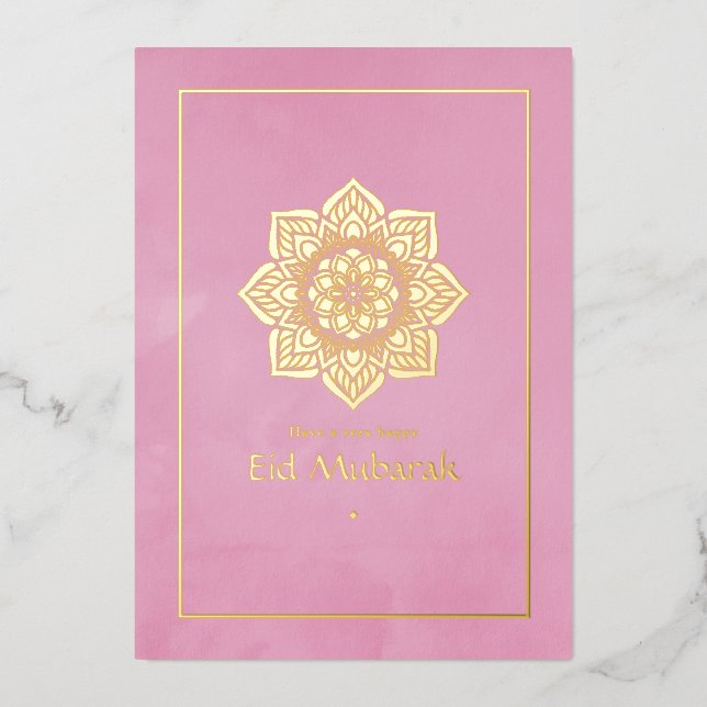 Eid Mubarak Pink and Gold Foil Holiday Card (Front)