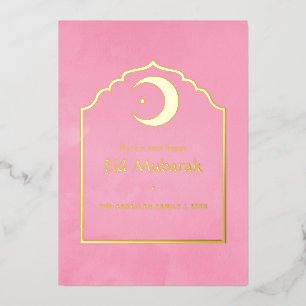 Eid Mubarak Pink and Gold Foil Holiday Card