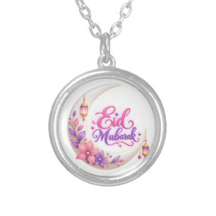 Eid Mubarak Pink and Purple Silver Plated Necklace