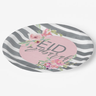 Eid Mubarak Pink & Grey Floral Paper Plates