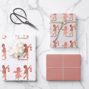 Eid Mubarak Pink Kids gift Wrapping Paper Sheets