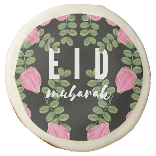Eid Mubarak Pink Petal Print Sugar Cookie