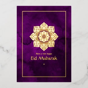 Eid Mubarak Purple and Gold Foil Holiday Card