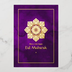 Eid Mubarak Purple and Gold Foil Holiday Card