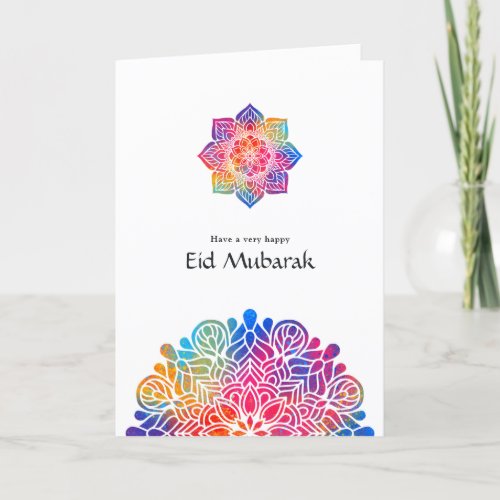 Eid Mubarak Rainbow Mandala Family Photo Greeting Holiday Card