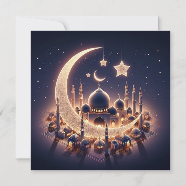 Eid Mubarak Ramadan Customizable Greetings Text Holiday Card (Front)