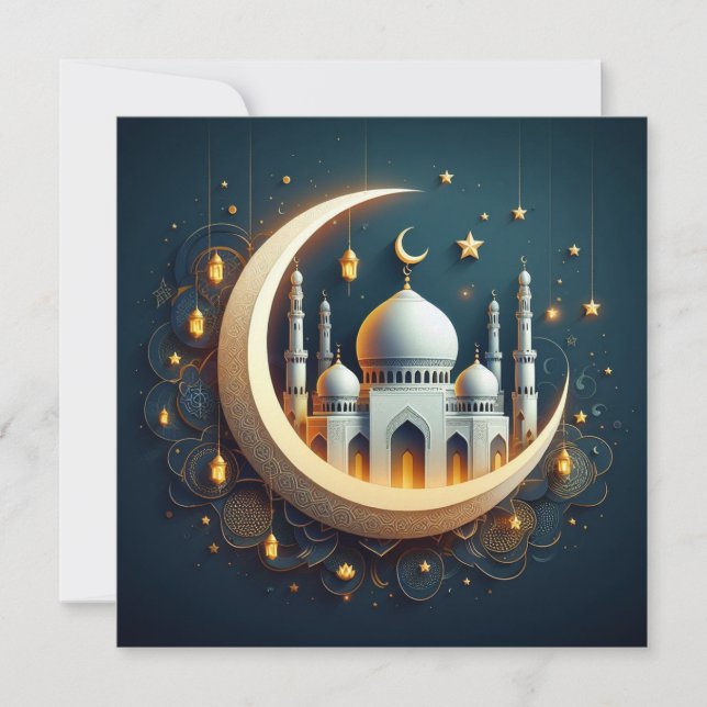 Eid Mubarak Ramadan Customizable Greetings Text Holiday Card (Front)