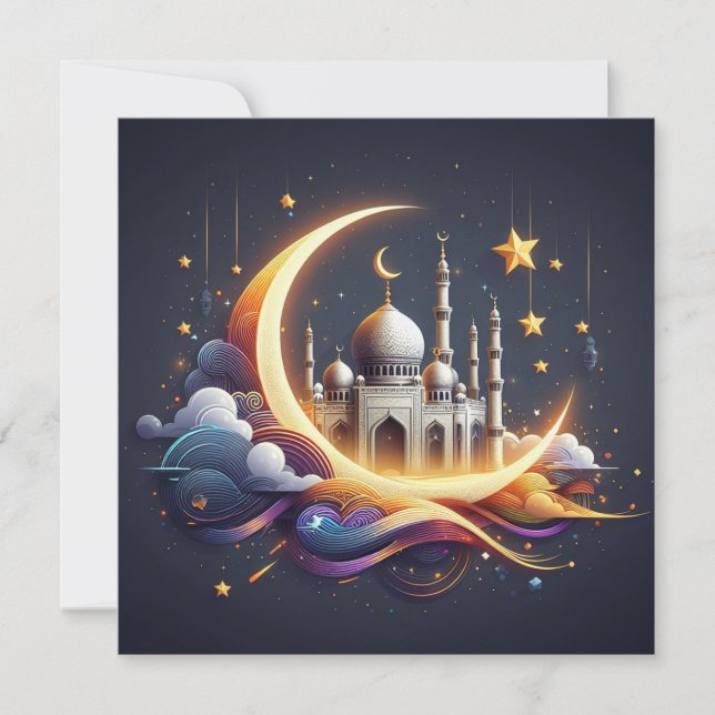 Eid Mubarak Ramadan Customizable Greetings Text Holiday Card (Front)