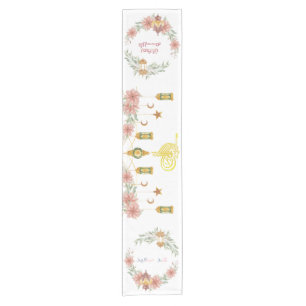 Eid Mubarak   Ramadan Flowers Wreath Calligraphy  Short Table Runner