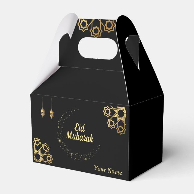 Eid Mubarak / Ramadan Kareem Golden Personalize Favor Boxes (Front Side)