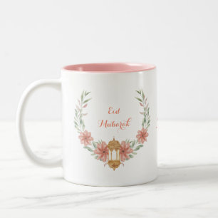 Eid Mubarak Ramadan Mubarak Cute Flowers & Lamp Two-Tone Coffee Mug