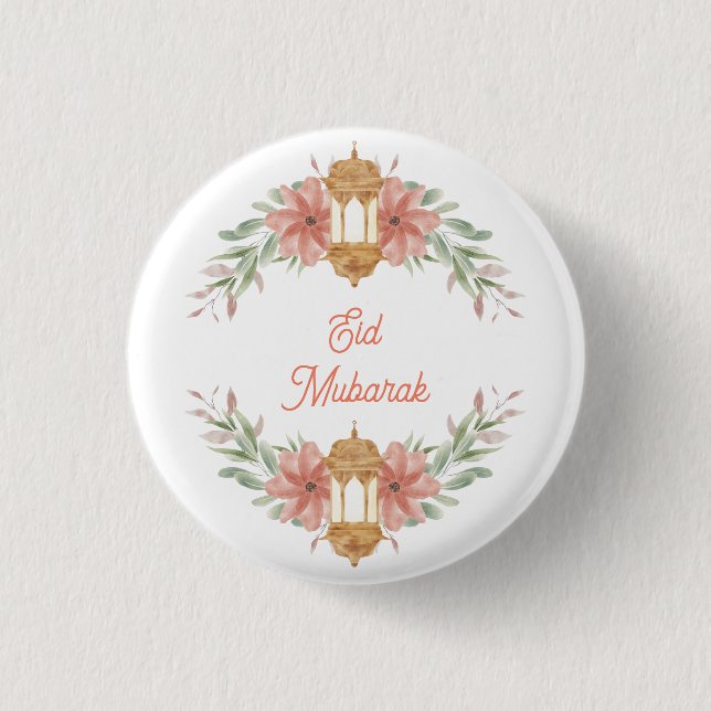 Eid Mubarak |Ramadan Mubarak  Flowers Wreath Lamp  Button (Front)