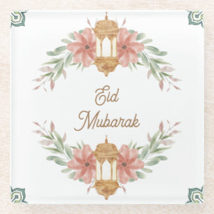 Eid Mubarak  Ramadan Mubarak  Flowers Wreath Lamp  Glass Coaster
