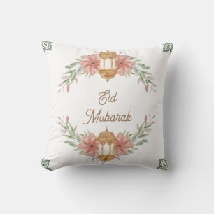 Eid Mubarak  Ramadan Mubarak Flowers Wreath Lamp  Throw Pillow