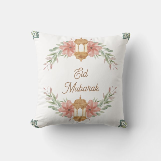Eid Mubarak |Ramadan Mubarak Flowers Wreath Lamp  Throw Pillow (Front)
