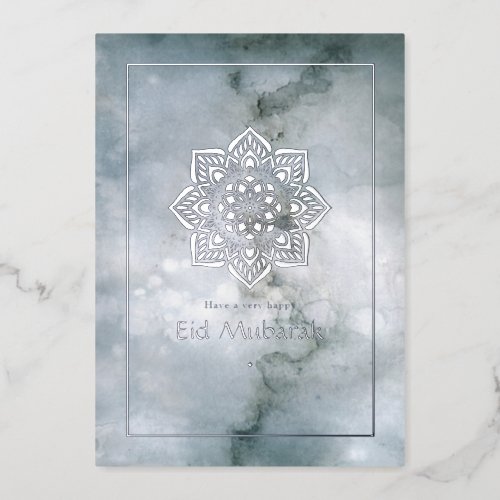 Eid Mubarak Silver Marble Foil Holiday Card