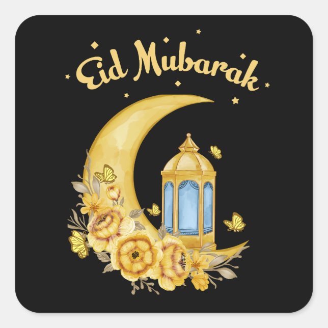 Eid Mubarak Sunflower Splendor: Joyful Blossoms &  Square Sticker (Front)