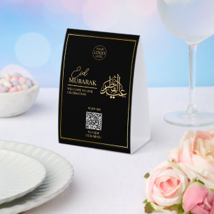 Eid Mubarak Table Tent Sign with QR Code for Event