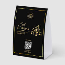 Eid Mubarak Table Tent Sign with QR Code for Event