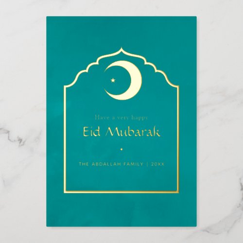 Eid Mubarak Teal and Gold Foil Holiday Card