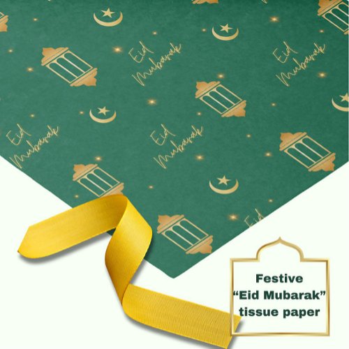 Eid Mubarak Tissue Paper _ Elegant Green Gold 