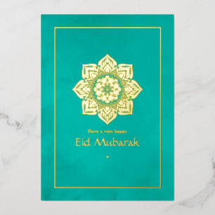 Eid Mubarak Turquoise and Gold Foil Holiday Card