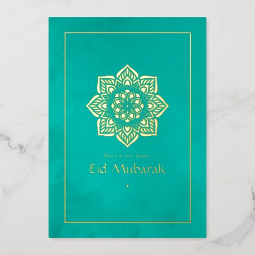 Eid Mubarak Turquoise and Gold Foil Holiday Card