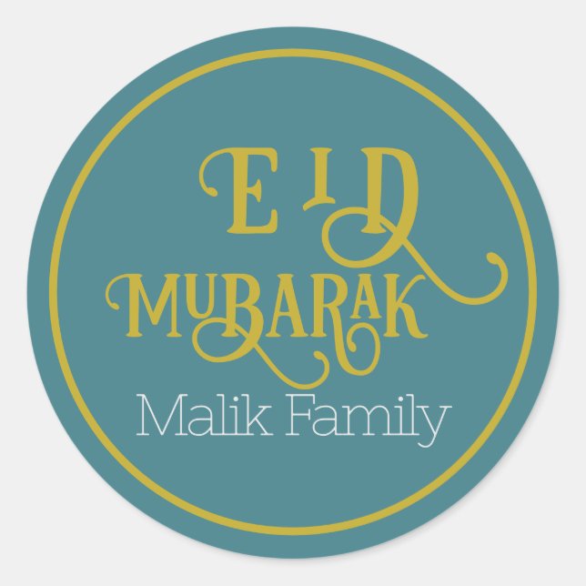 Eid Mubarak Turquoise Color Plain Personalized Classic Round Sticker (Front)