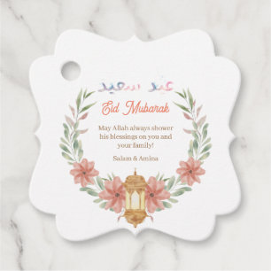 Eid Mubarak Watercolor Calligraphy Flowers Wreath  Favor Tags