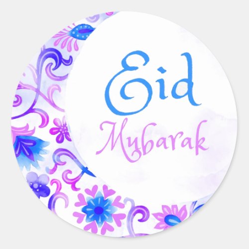 Eid Mubarak Watercolor  Classic Round Sticker