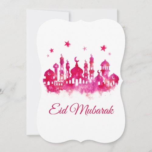 Eid Mubarak  Watercolor Mosque Holiday Card
